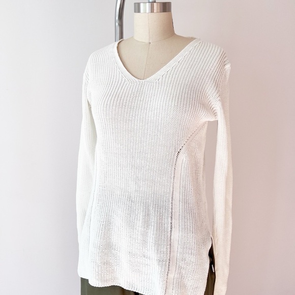 Athleta White Highline Sweater Tunic, V-Neck Cotton Blend Structural Knit - Picture 4 of 7